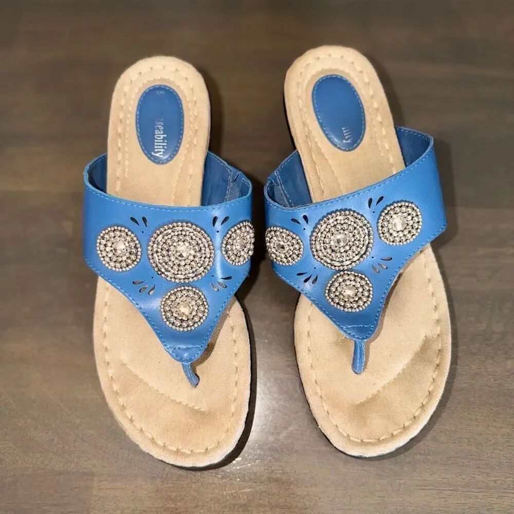 Solesensability Women’s Wedge Sandal Blue 8.5